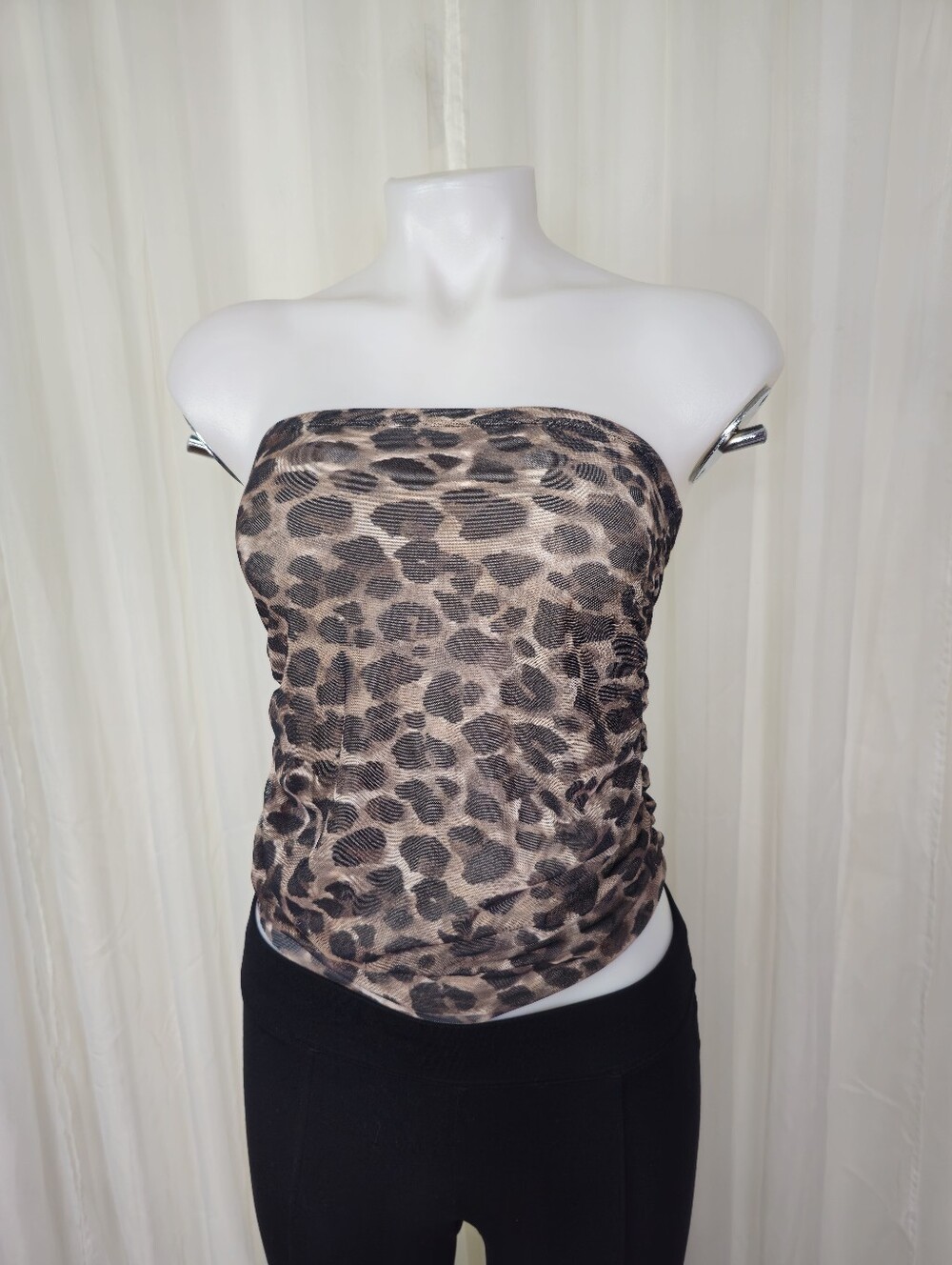 ZARA Leopard Print Mesh Tube Top XS/S Ruched Shirred Sides